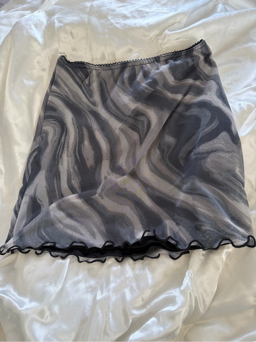 Urban Outfitters gray and black marbled mini skirt with ruffle hem